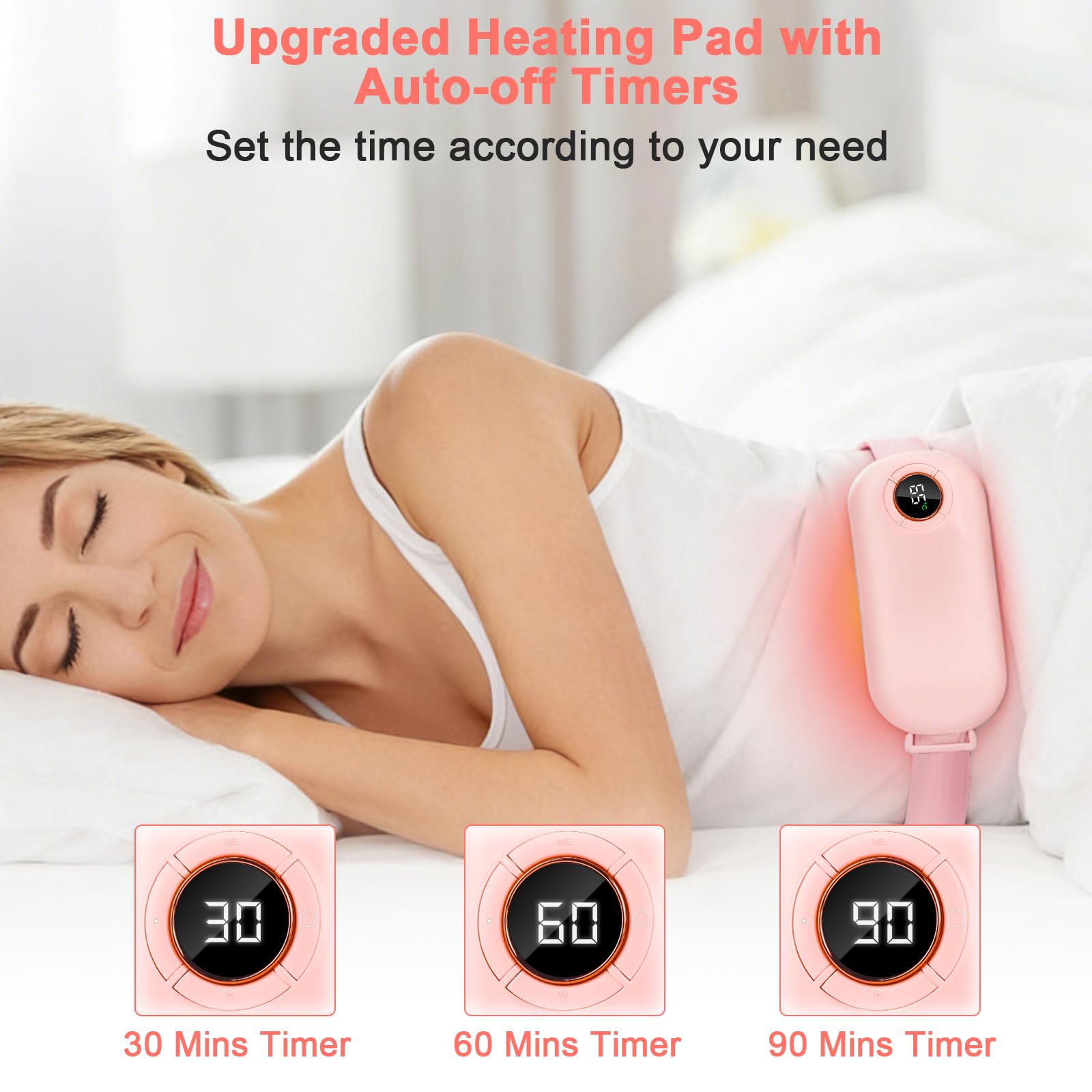 Ceinture chauffante et massante regle douloureuse, iklestar ceinture menstruelle chauffante avec minuterie, 6 modes de température et de massage, coussin chauffant menstruel