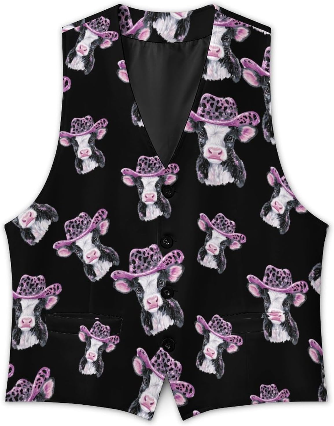 Cute Cow Leopard Sequin Hat Men's Suit Vest Casual Business Dress Slim Fit Waistcoat Vests with Pockets