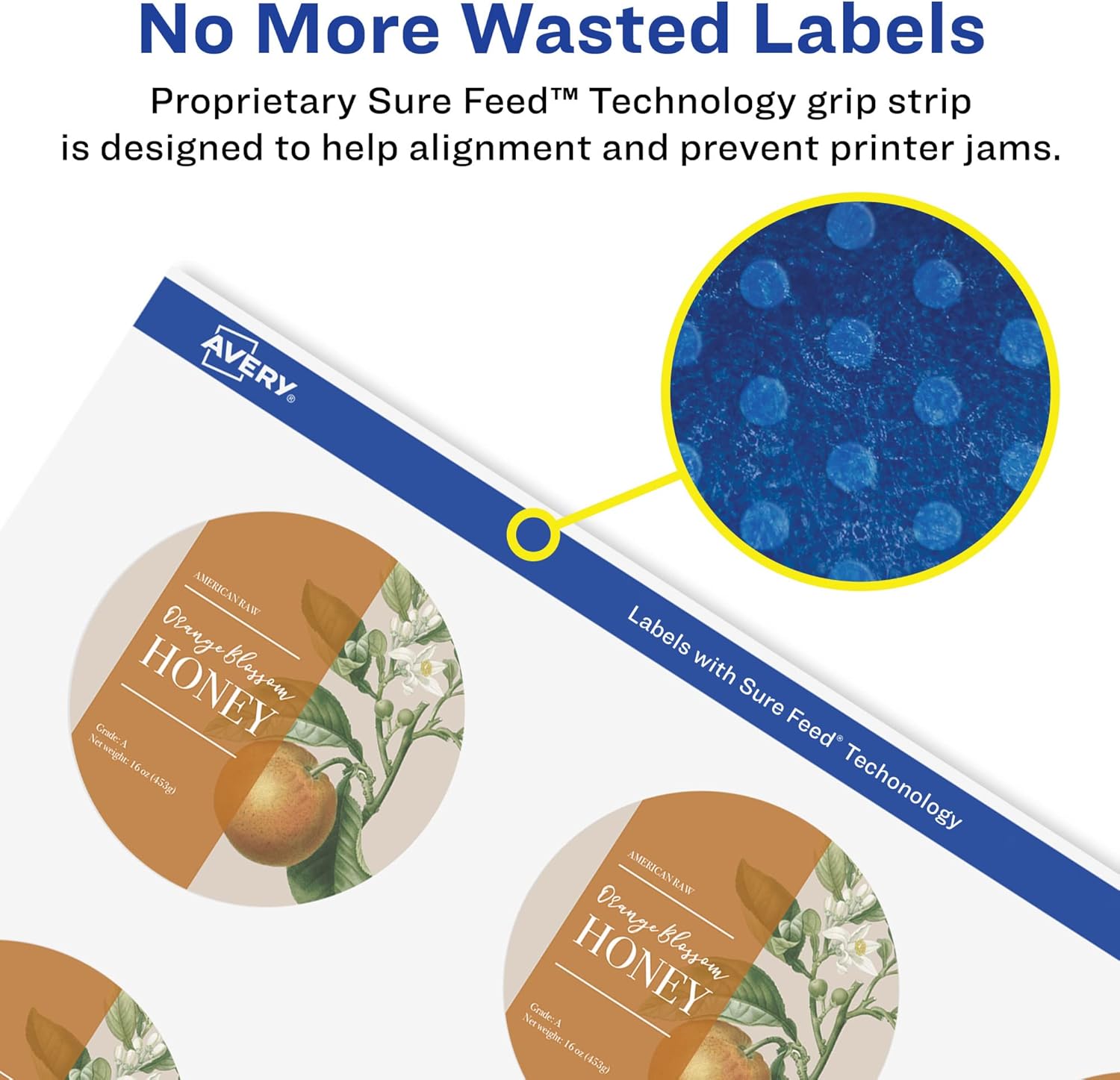 Avery Printable Durable White Round Labels, Sure Feed Technology, 2.5" Diameter, Print-to-the-Edge, Waterproof Labels, Laser & Pigment-Based Inkjet Compatible, 225 Total