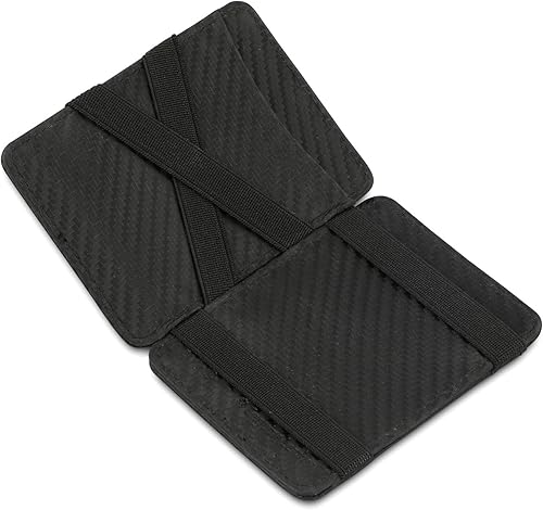 Hunterson Cartera mágica minimalista para hombres con tarjetero RFID, cartera de cuero para 8 tarjetas, 05 Carbono, Cartera RFID