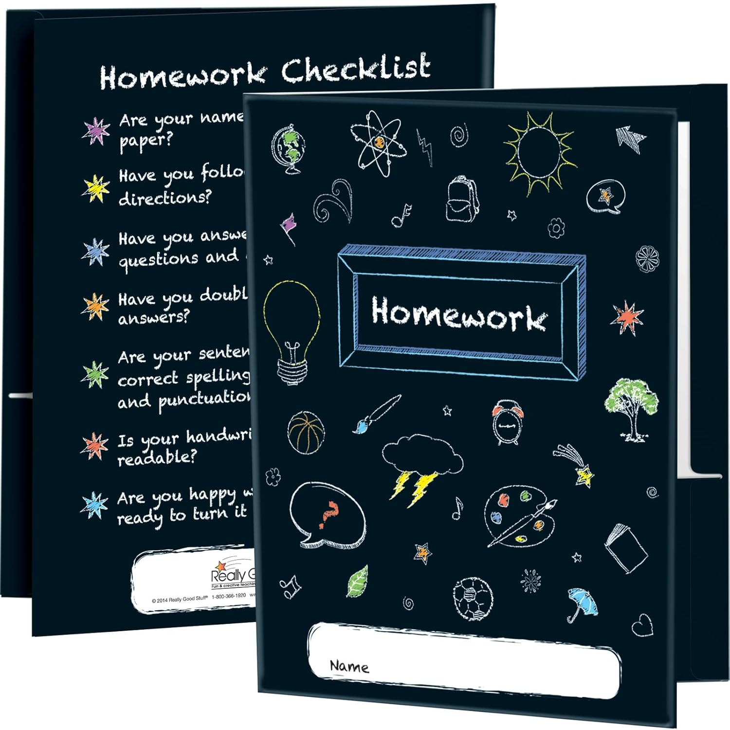Really Good Stuff Chalkboard Motif Homework Folders - 12 folders