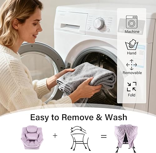 Miniatura 9 de Silla perezosa con otomana, silla de acento moderna con cojín lumbar, sillas cómodas con reposapiés plegable para recámara, lectura, sillas de ocio