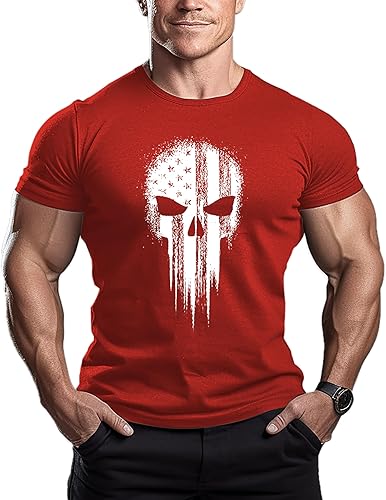 U.S.A Punishment Skull - Camiseta de manga corta de algodón para hombre, para entrenamiento muscular, atlético, culturismo