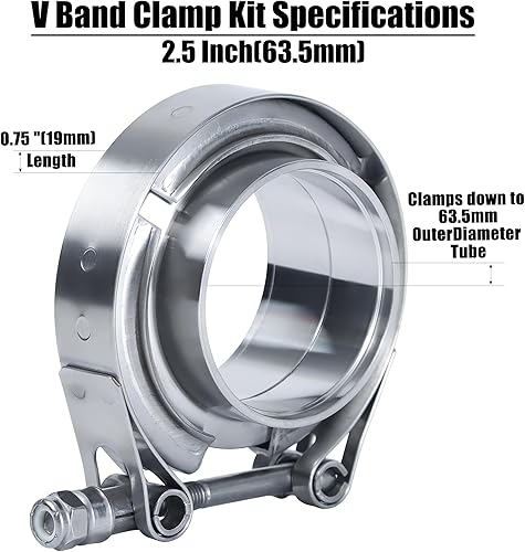 Miniatura 2 de Abrazadera de escape, 2.5 pulgadas, 2 12 V, abrazadera de banda de acoplamiento con brida macho hembra de acero inoxidable (1 unidad)