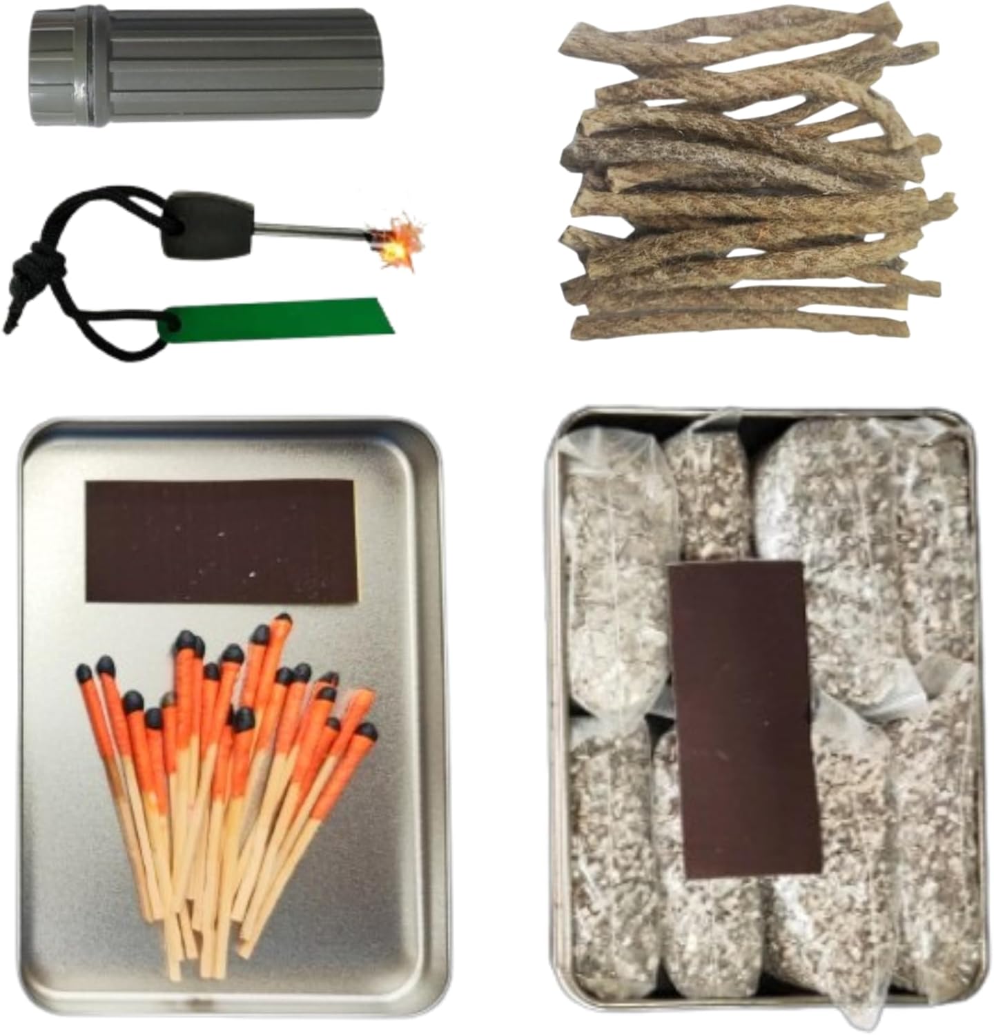 Fire Starter Kit – 6/8 Magnesium Shaving Packs + 20/40 Waterproof Windproof Matches Ferro Rod Striker – Emergency Fire Making Kit for Camping, Hiking, Bushcraft Outdoor Survival