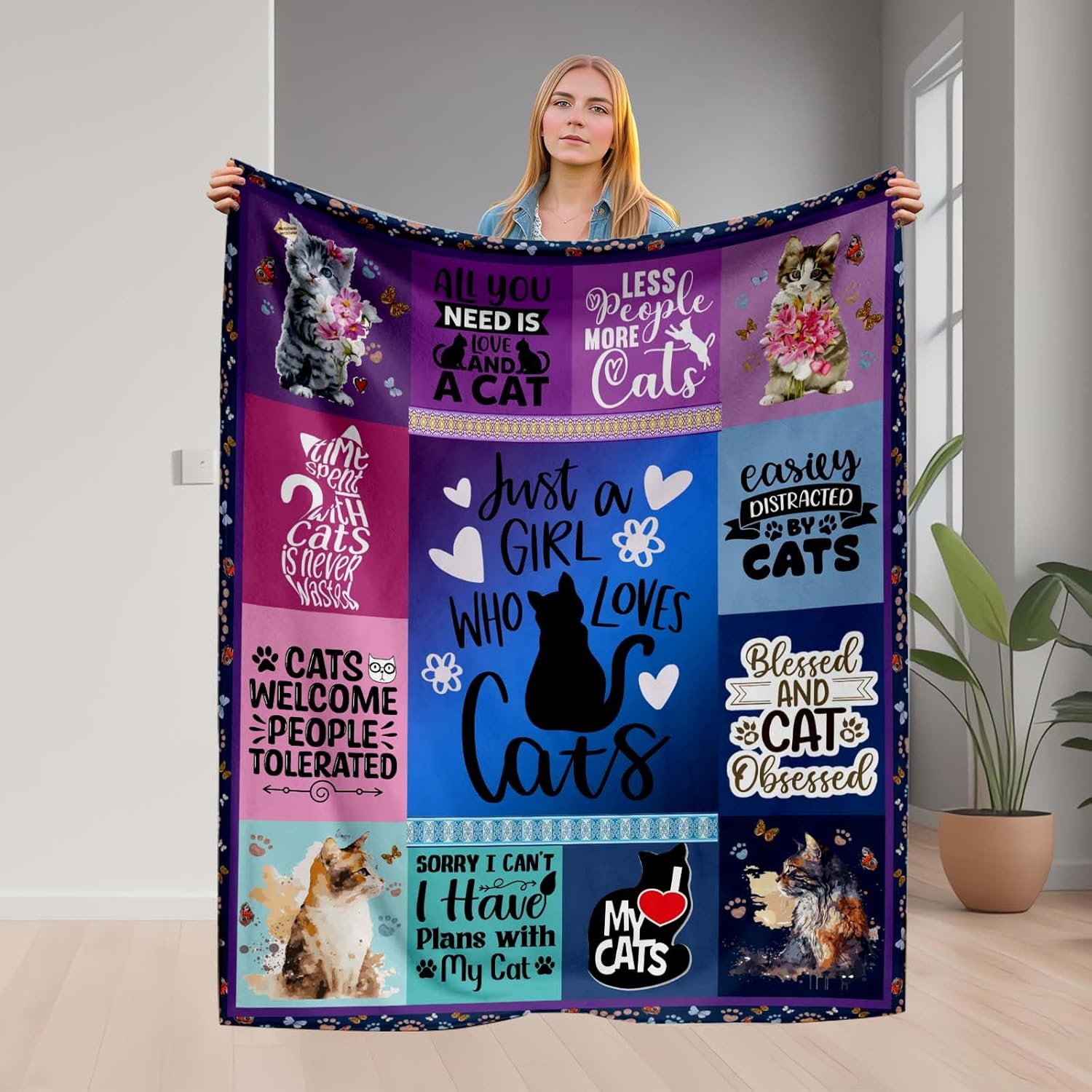 Cat Gifts for Cat Lovers,Cat Blanket 60X50 Inches,Cat Lover
