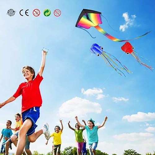 Miniatura 3 de Kite Mollusc Pultopus Kite Paquete de 2 piezas de cola larga colorida fácil de volar cometas para niños de 4 a 8 años y cometas para adultos con 2