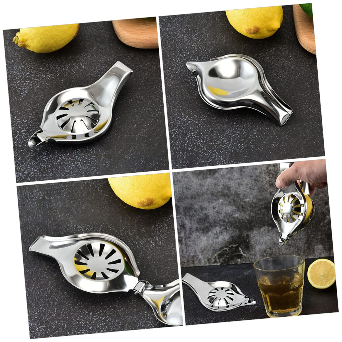 VINTORKY 2Pcs Stainless Steel Handheld Lemon Squeezer Practical Fruit Juicer for Oranges Grapefruits Easy to Use Kitchen Tool