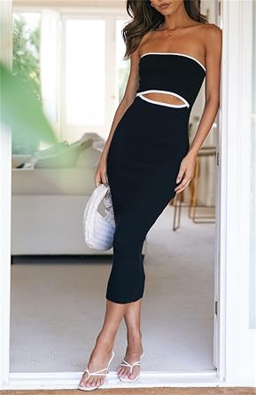 Yuemengxuan Women Sexy Backless Lace up Maxi Dress Elegant Spaghetti Strap Hollow Out Long Dress Party Streetwear