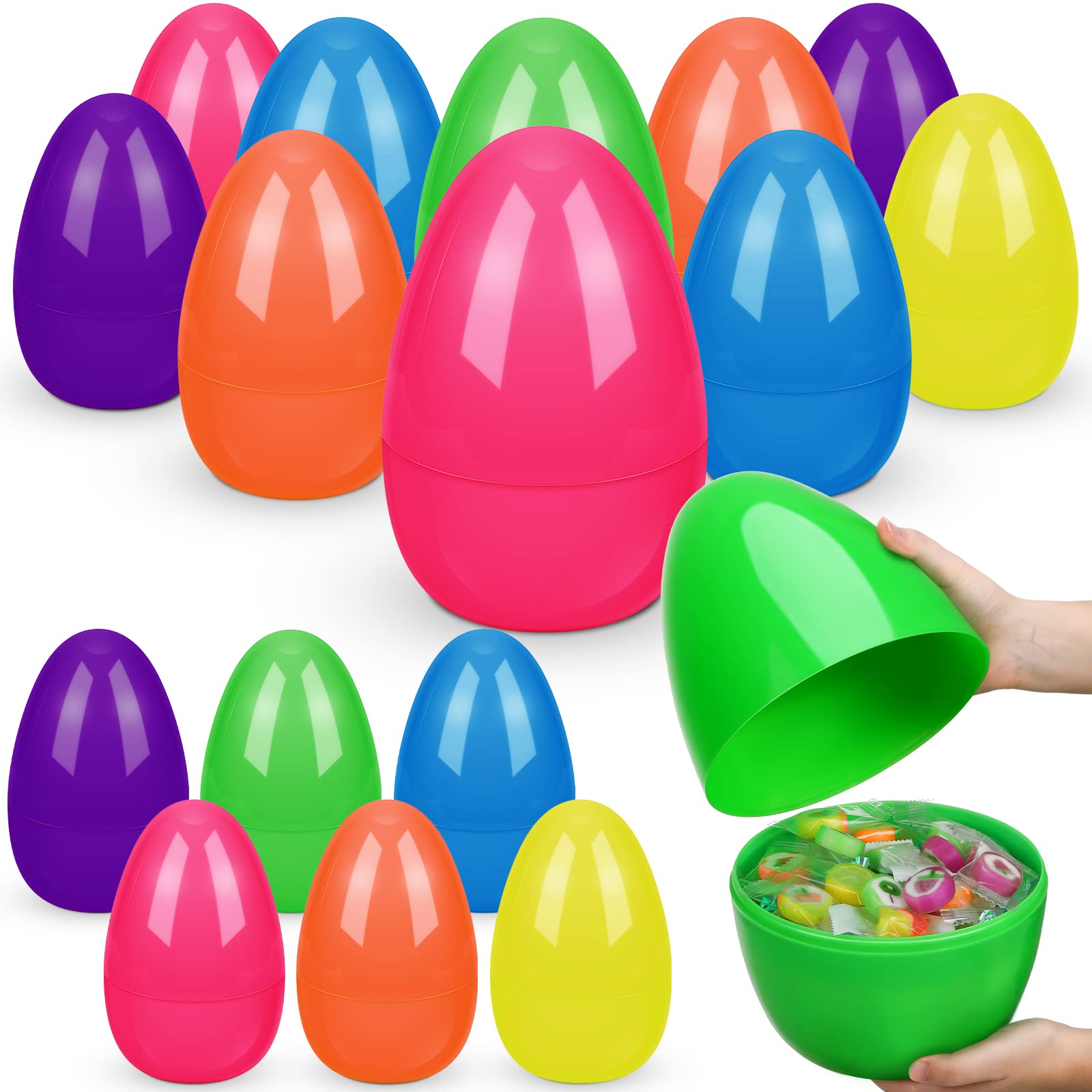 18 Pieces Jumbo Easter Eggs 10 Inches Giant Fillable Plastic Easter Eggs Empty Extra Large Easter Eggs Colorful Bright Plastic Easter Eggs for Easter Party Favor Surprise Egg (Colorful)