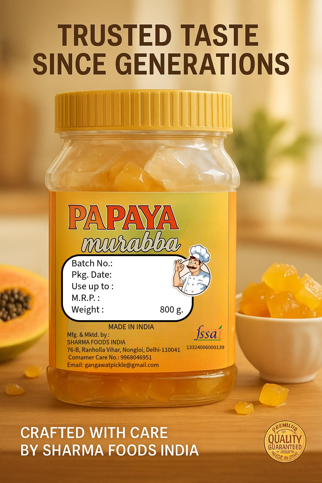 Gangawat Papaya Murabba, 100% Pure and Fresh, Traditional Indian Sweet Preserve 1