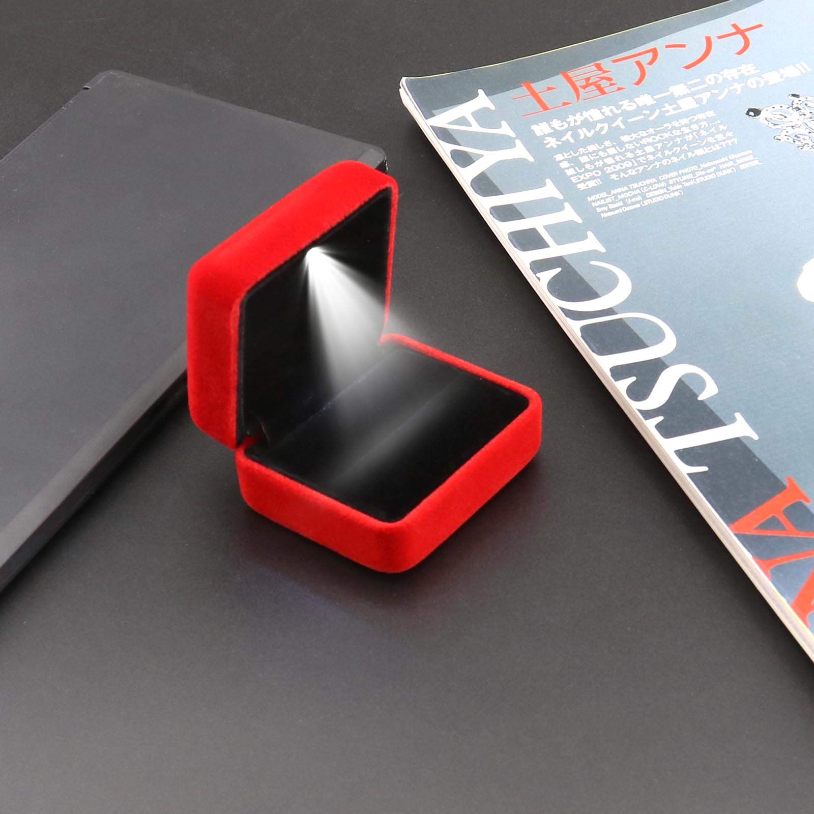 Boîte à Bague De Luxe Carrée En Velours Avec Lumière LED Rouge[626] - Maison