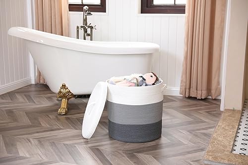 Miniatura 147 de Cesta de almacenamiento extra grande de 16 x 16 x 18 pulgadas con tapa, cestas de almacenamiento de cuerda de algodón, canasta de lavandería, Gris