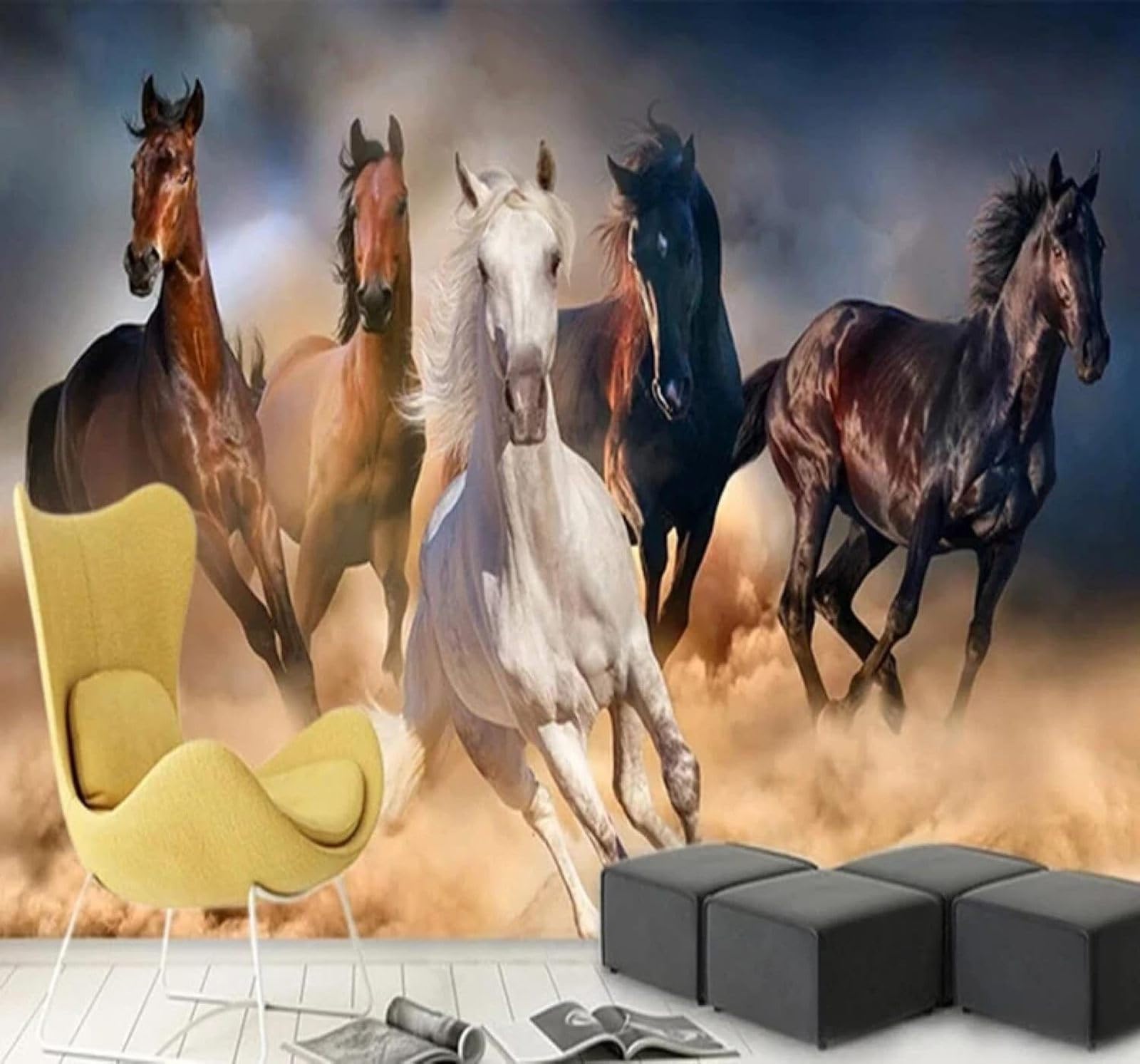 XLMING Three Dimensional Classic Running Animals Horse 3D Wallpaper Luxury Home Dining Decor Paste Sofa Living Room The Wall for Bedroom Mural-300cm×210cm