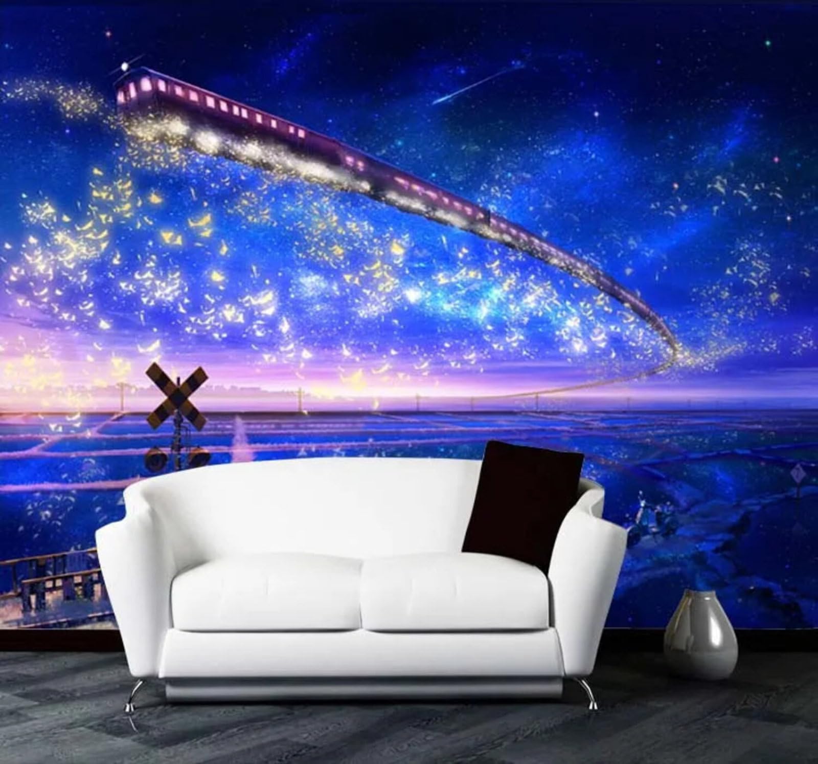 Tzxztt Cartoon Beautiful Dreamy Starry Sky Sky Blue Modern 3D Wallpaper Premium Textured Silk Neutral Tones Material Ideal for Living Room Bedroom-200cm×140cm