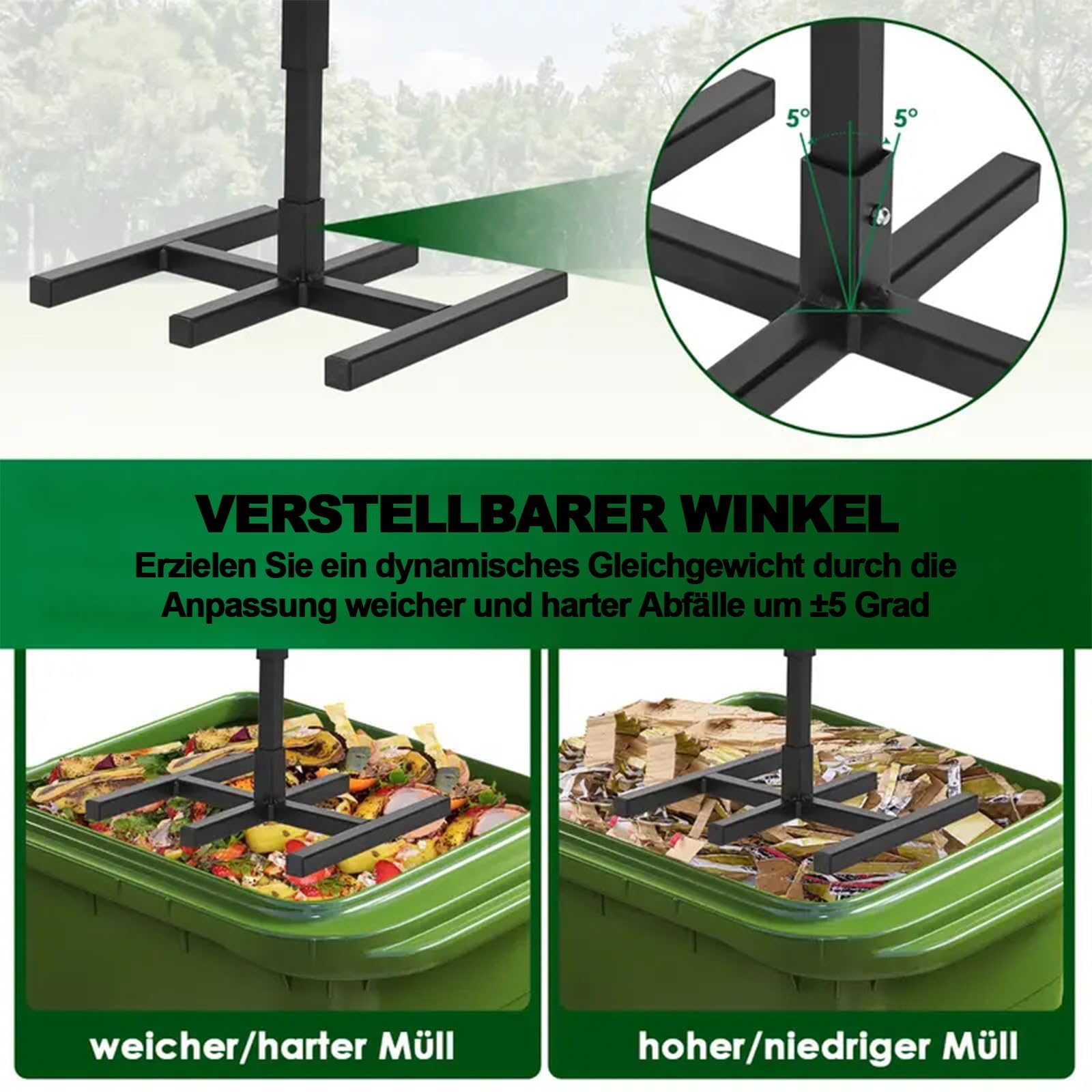 Compactador manual portátil de basura sin contacto, herramienta de reciclaje al aire libre con mango ajustable para cocina, jardín y restaurante, solución eficiente de gestión de residuos