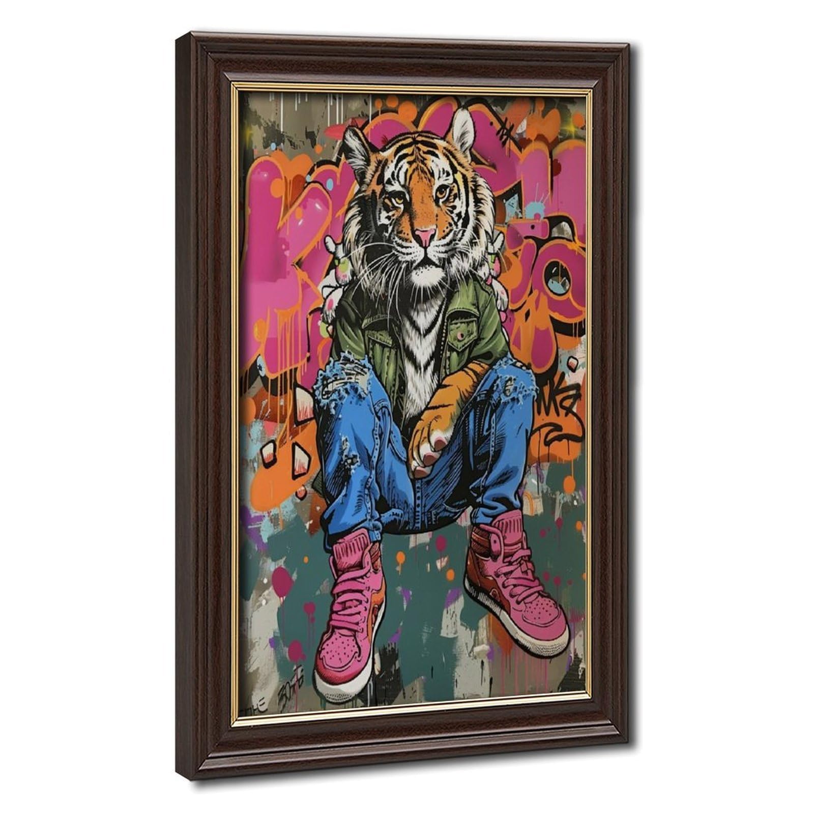 Pyberon Mokume Gane Frame-Style Graffiti Lion Canvas Poster For Office Decor Gift