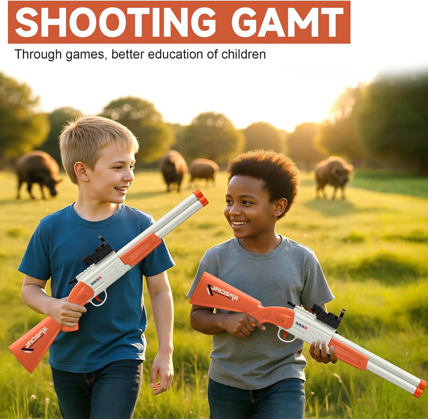 Double Barrel Toy Gun Shotgun - EVA Soft Bullet Dart Foam Blaster with Scope Kids Teen Adults Outdoor Play Boy Girl Age 8+ 9 10 11 12 Cool Sniper Rifle Realistic Educational Shooting Game Gift