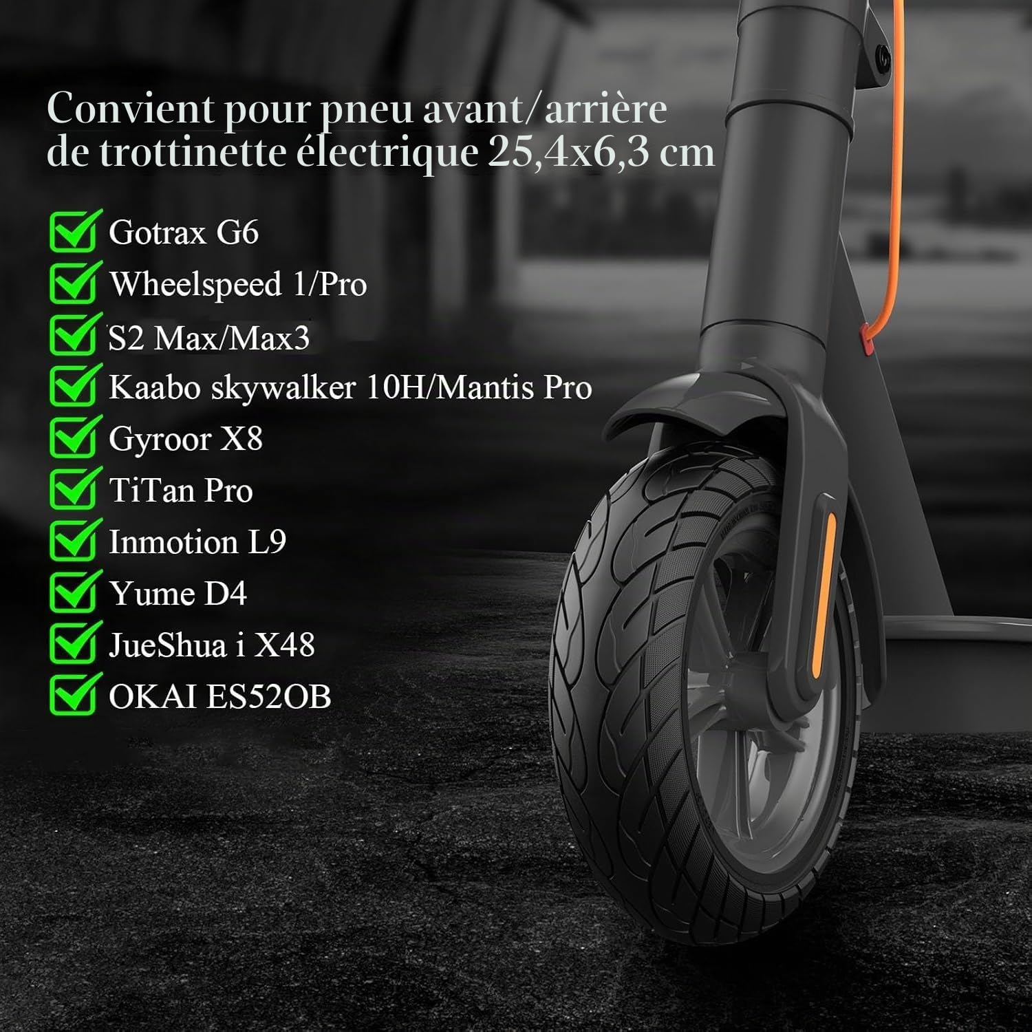 OUXI Pneu Solide 10x2.5 Pouces, Pneus Plein 10x2.5 Anti Dérapant, Pneu Solide Pour Scooter électrique à Haut Rebond Et Absorption Des Chocs