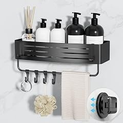 Onemake Suction Cup Shower Caddy Suction Shower Shelf with Portable Hooks Bath Organizer with Towel Bar for Bathroom
