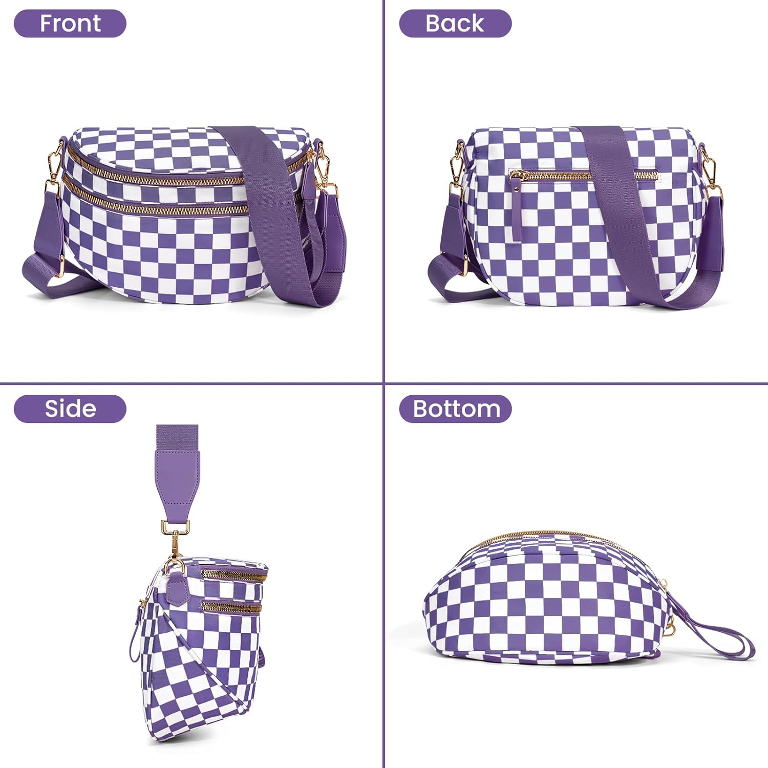 hibear Checkered Crossbody Bag Spacious Bum Bags for Women Nylon Crossbody Fanny Packs Checkered Purse Belt Wallet - Image 4