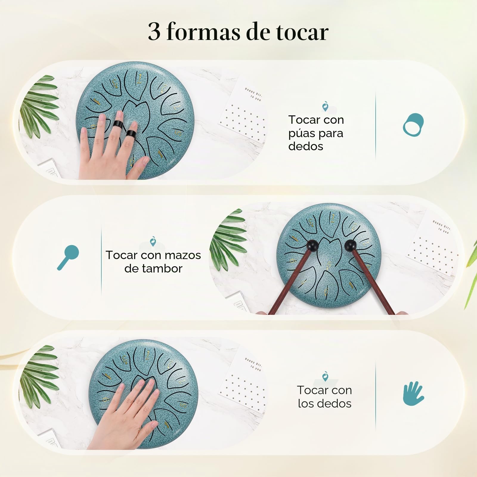 Tambor de Lengua de Acero, 6 Pulgadas y 11 Tonos D Key Steel Tongue Drum Colocar, Instrumento de Percusión Handpan, Tambor de Acero Handpan para Meditación, Yoga, Alivia el Estrés, Azul claro