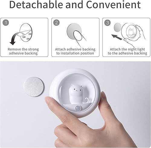 Miniatura 9 de Attivolife Luz magnética con sensor de movimiento para gatos, lámpara de noche recargable regulable, LED blanco cálido, dormitorio, pasillo,