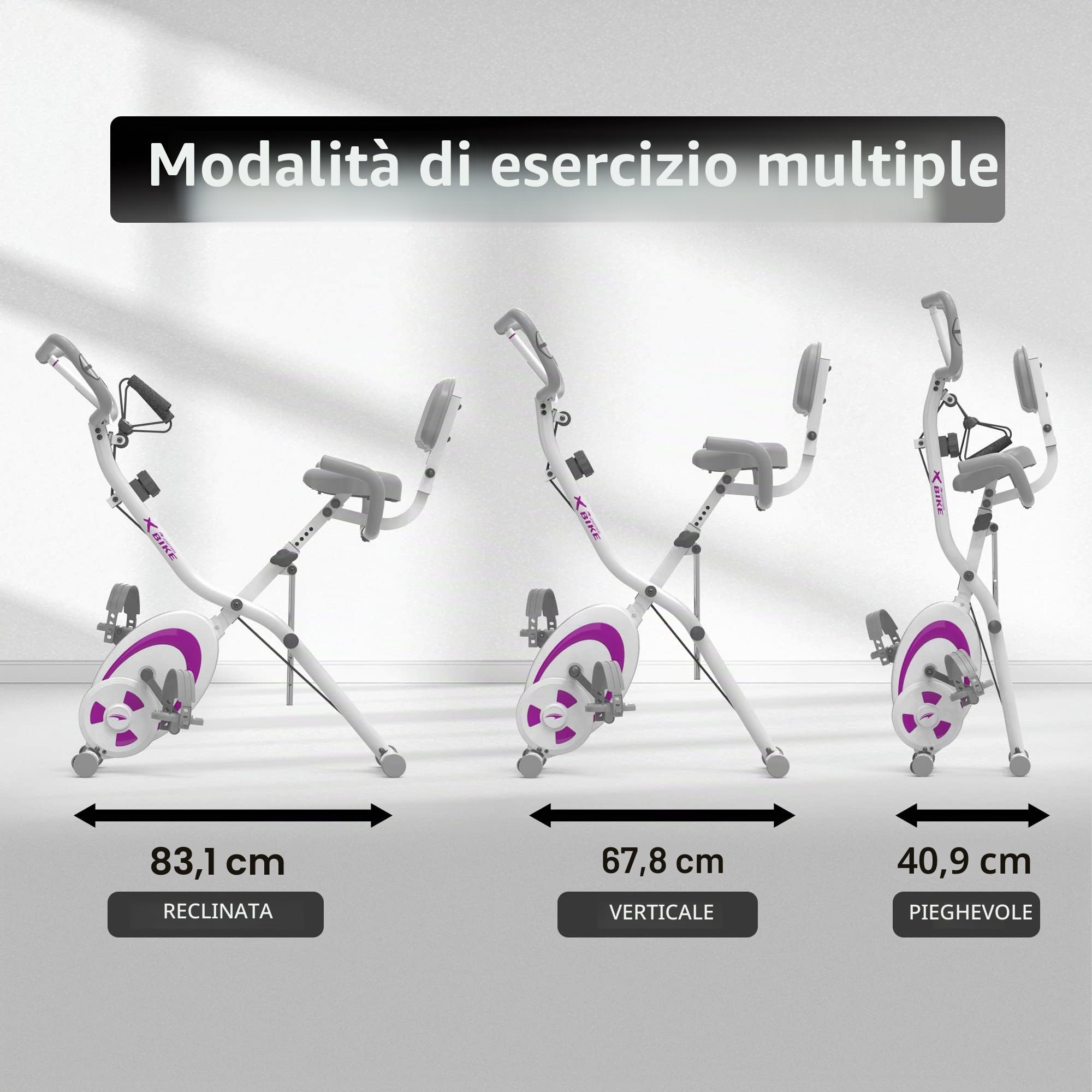 leikefitness Bicicletta stazionaria pieghevole, cyclette reclinata con fasce di resistenza per braccio, sensore di impulsi, monitor LCD e bici da ciclismo indoor facile da montare, 2280