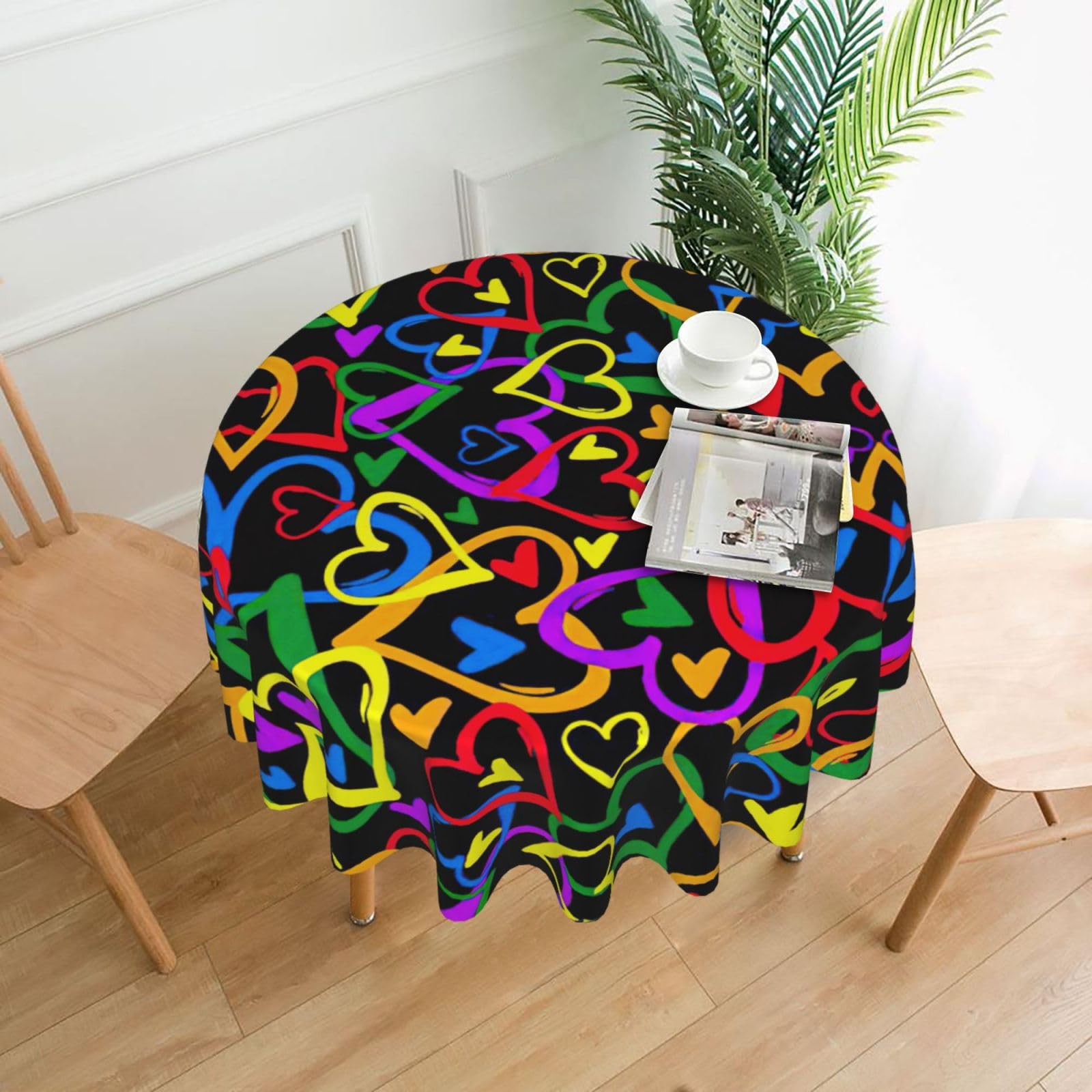 VCzsdff Gay Pride Rainbow Print Stain Resistant Round Tablecloth 60in Family Friendly Polyester Cloth for Kids Meals