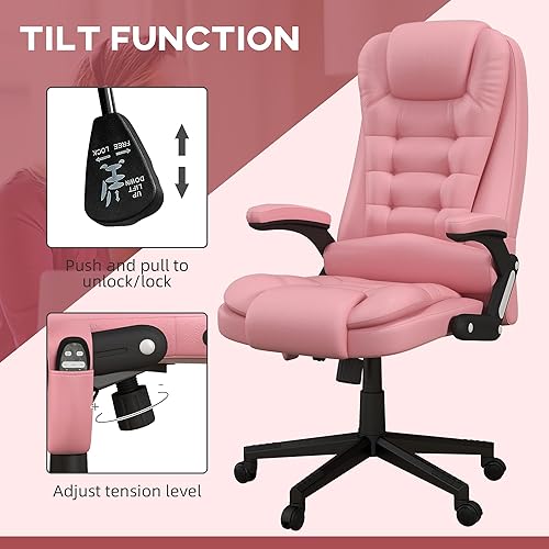 Miniatura 5 de HOMCOM Silla de oficina de masaje con vibración de respaldo alto con 6 puntos de vibración, silla de computadora reclinable con calefacción de piel