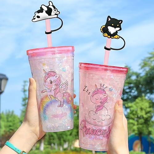 Miniatura 4 de 8 fundas de pajilla, tapas de popote de silicona para perros, reutilizables con diseño de gato corgi kawaii, a prueba de polvo, tapas de popote para