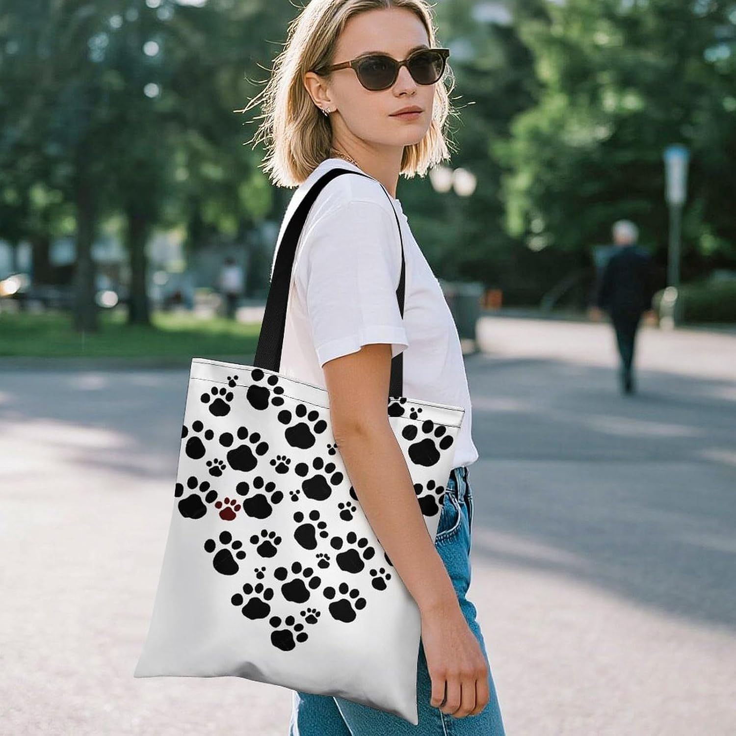 Dog Paw Print Love Heart Tote Bag Large Treat Bags for Women Men image 2