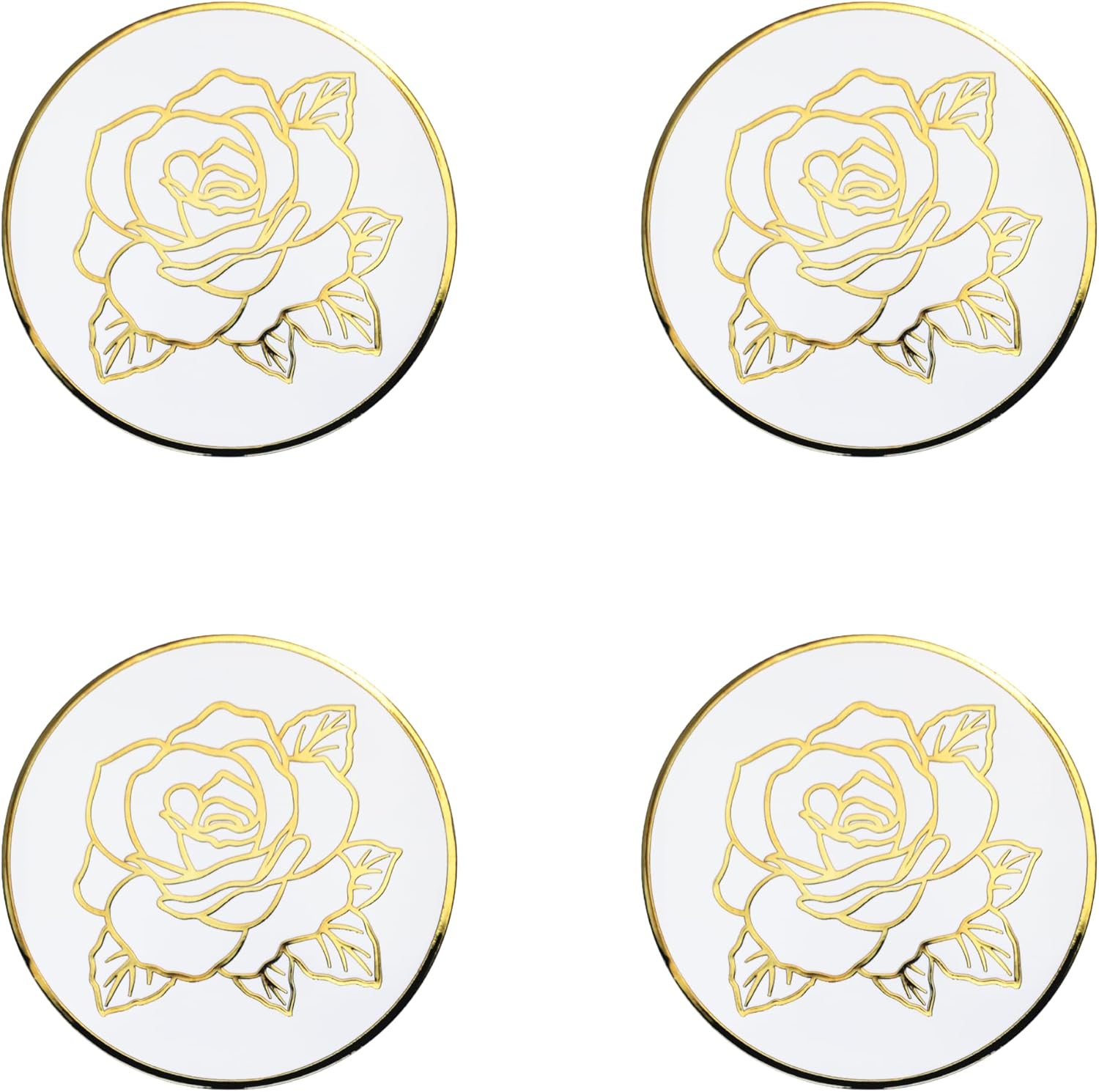 Rose Chrome & White Metal Wheel Chip Emblems (Set of 4) | Triple Chrome Plated Solid Metal Wheel Chip Emblems, 2.25" | for Lowriders with Cut or Recessed Knock Off Spinner Caps