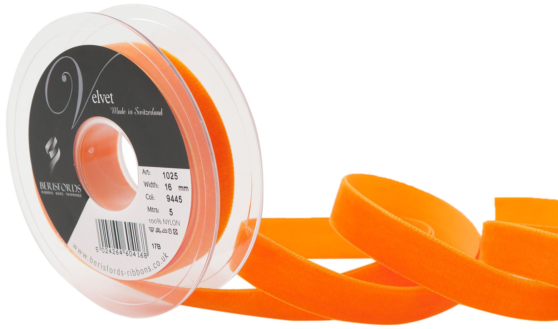 Berisfords 9445 Orange Velvet Ribbon Mini Roll