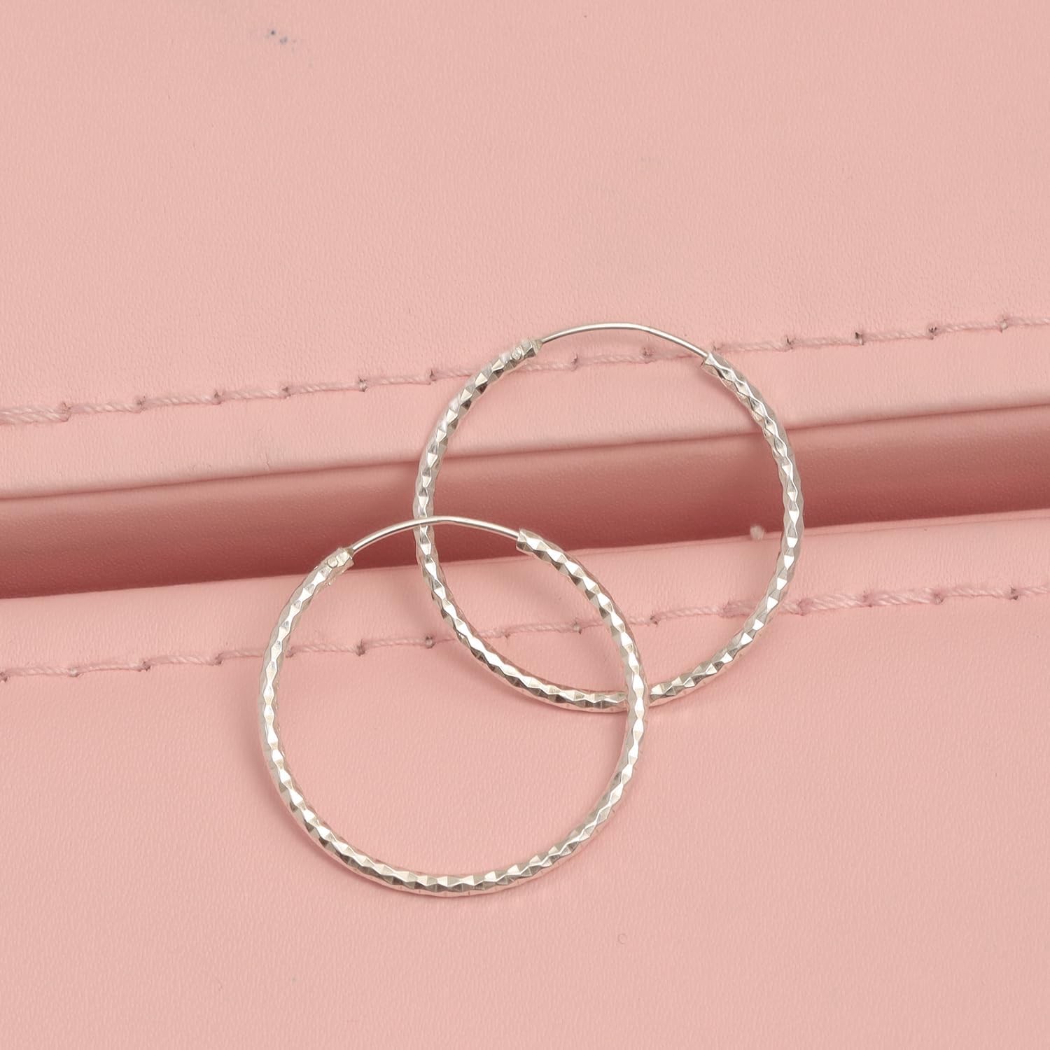 925 Sterling Silver Endless Hoop Earrings for Women | Lightweight Diamond-Cut Textured Round Shape Hinged Hoop Earrings for Women Teen 25mm - Image 4