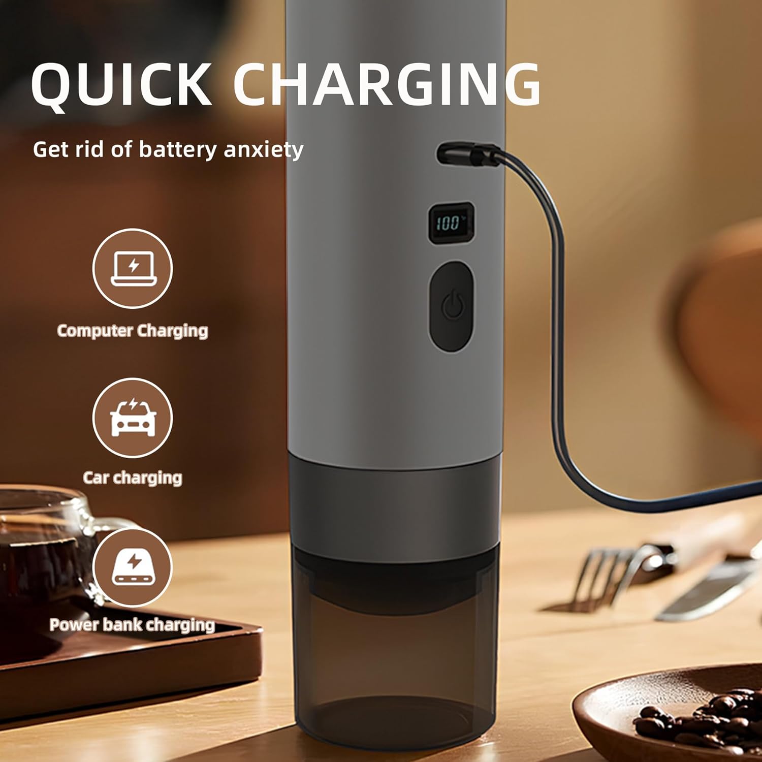 Portable Coffee Maker Espresso Machine for Travel Nano Car Coffee Maker Compatible with Ground Coffee & Capsule for RV, Hiking Camping Office, Travel Espresso Maker Electric Gray