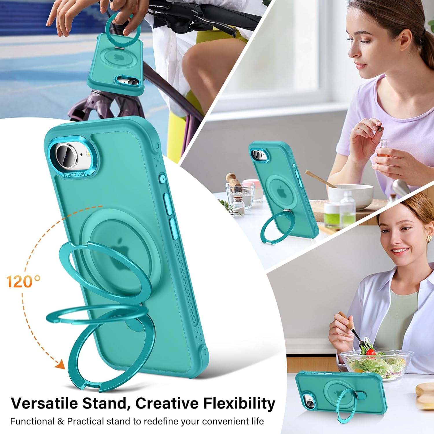 Designed for iPhone 17e Case & iPhone 16e Case with Magnetic Stand, [Military Drop Protection][Great Grip Feeling] Matte Translucent Back Slim Shockproof Cover for iPhone 17e 6.1", Darkcyan
