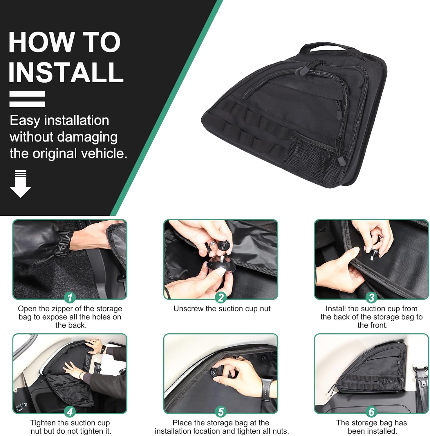 Car Window Storage Bag Compatible with Fiat 500 2007-2015 Multi-Compartment Rear Window Side Storage Bags Interior Storage Accessories (Left)