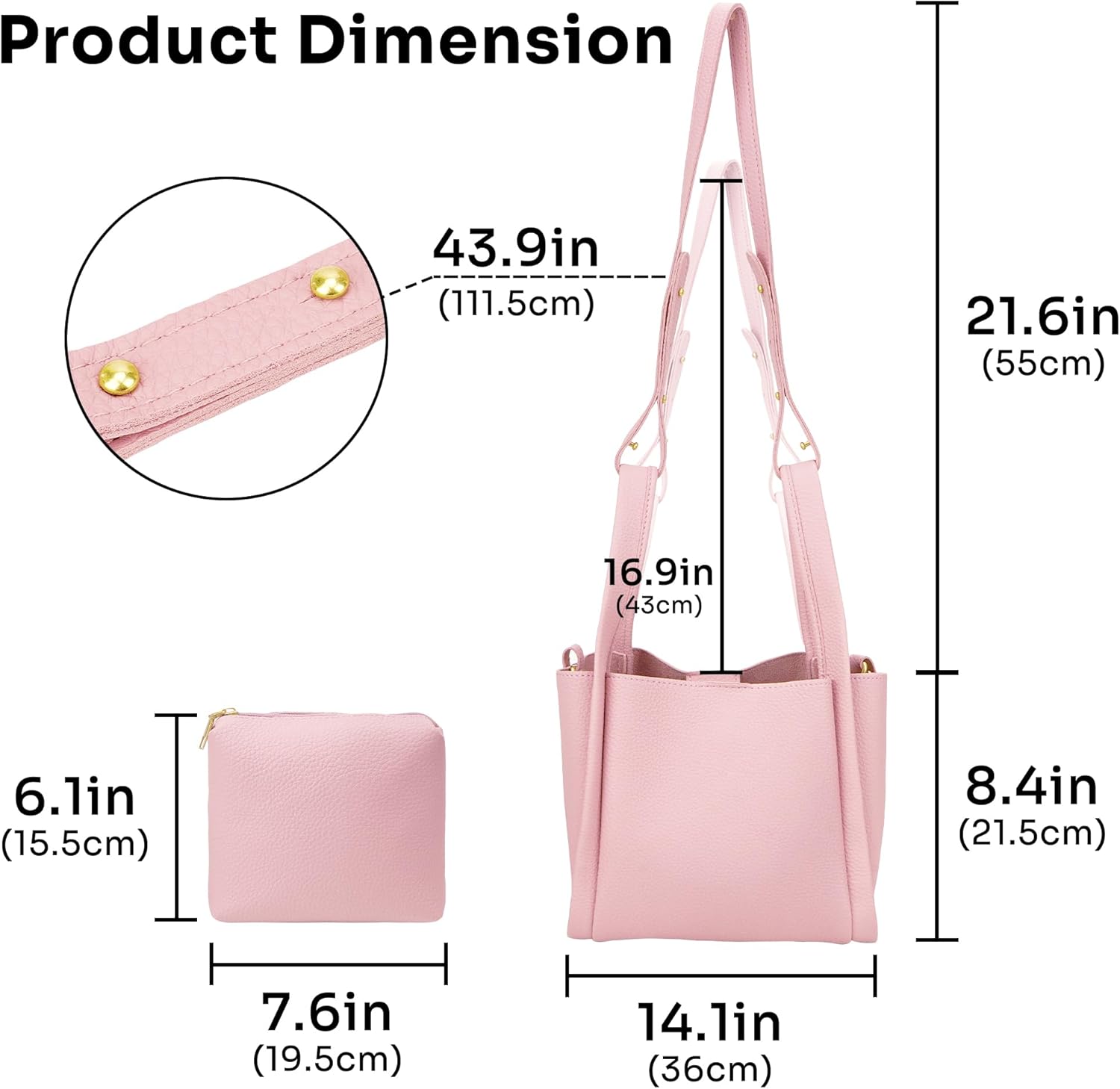 Bucket Bag for Women - Soft Vegan Leather Crossbody Purse with Detachable Pouch, Cream White Shoulder Handbag - Image 3