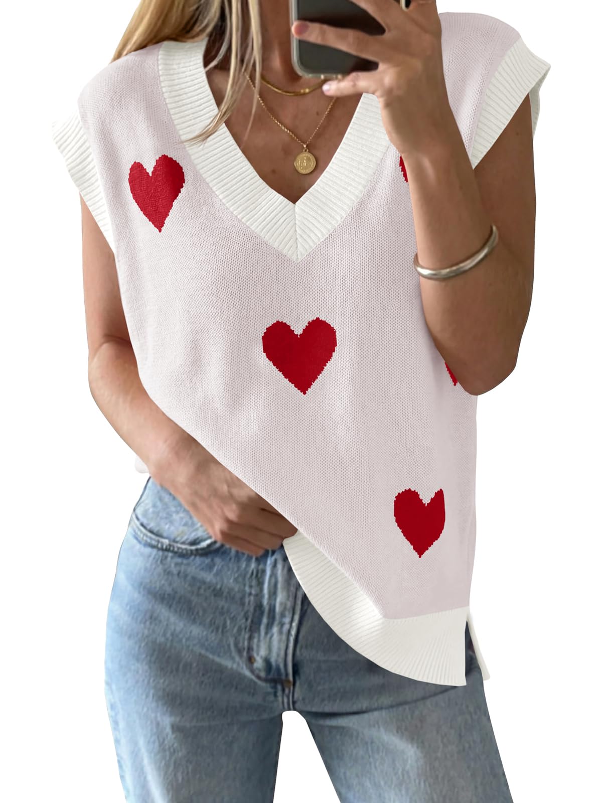 Saodimallsu Womens V Neck Sweater Vest Oversized Ribbed Knit Sleeveless Casual Loose Fit Pullover Tank Top
