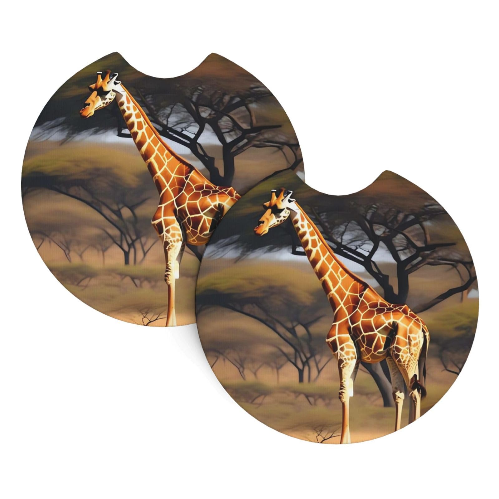 2 Pack Car Coaster for Cup Holders Africa Giraffe Majestic Tree Car Cup Coaster 2.7" Neoprene Non-Slip Automotive Cup Mat Universal Auto Car Interior Accessories for Women Men Cup Pad