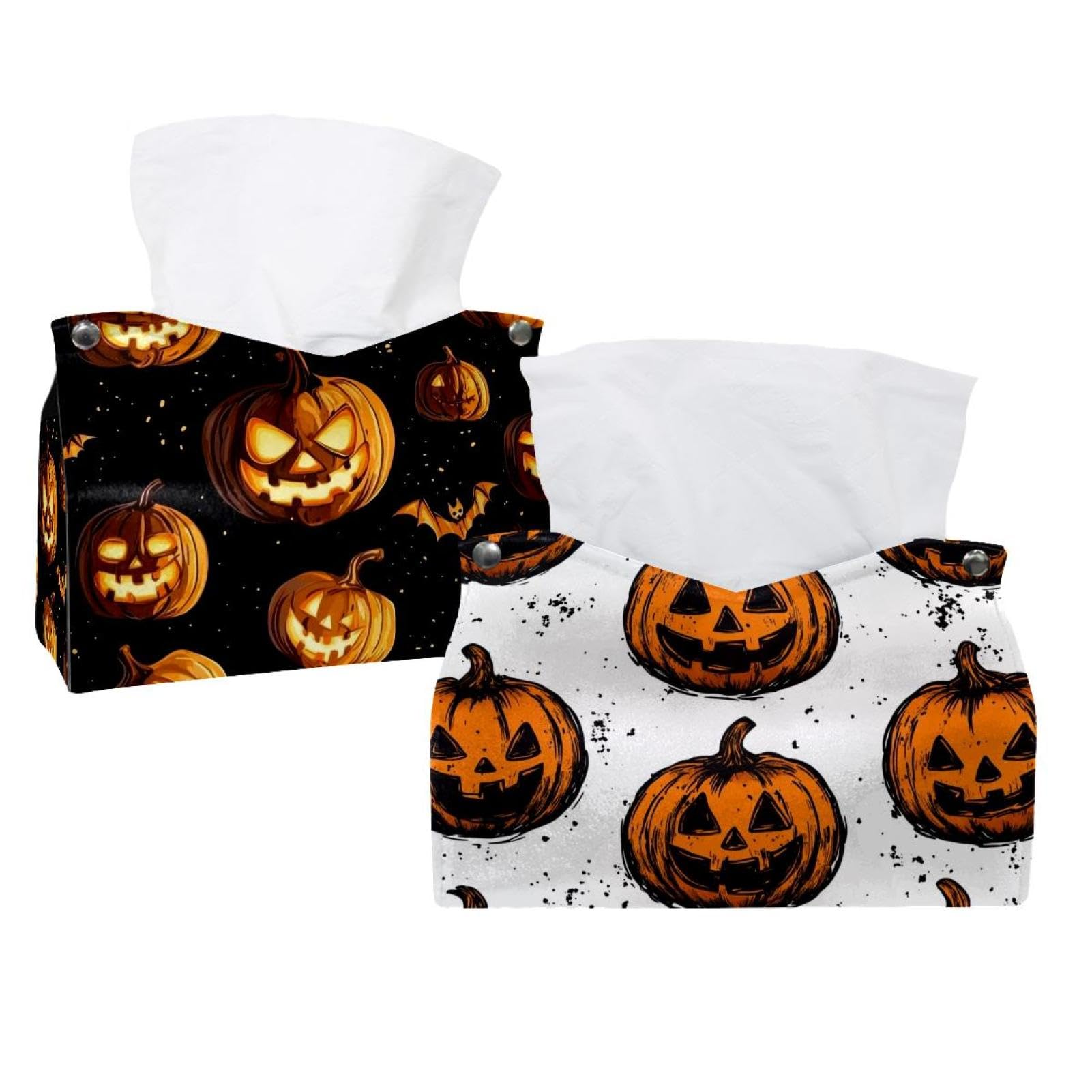 Housses de boîte à mouchoirs en cuir Halloween, lot de 2 distributeurs carrés pour table de salon