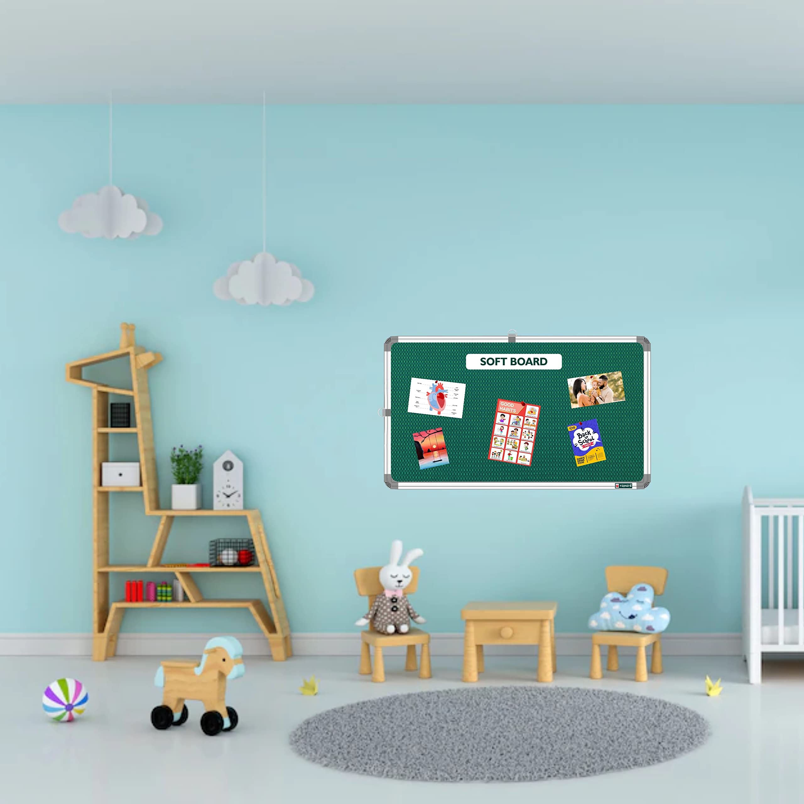 YAJNAS® Tablero de anuncios de color verde de 28 x 41 cm, tablero de pin-up, tablero blando, tablón de anuncios, tablero de exhibición de pin-up para el hogar, la oficina y la escuela (verde, 28 x 41
