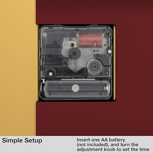 Miniatura 5 de Driini Reloj de pared moderno de mediados de siglo, reloj cuadrado rojo con acento dorado decorativo, reloj único y fresco, funciona con pilas,