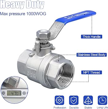1 Inch Ball Valve, Premium 304 Stainless Steel Full Port Forged NPT Ball Valve for Water Oil and Gas with Long Handle Shut Off Switch, 1000 WOG (1 Piece, FNPT to FNPT)