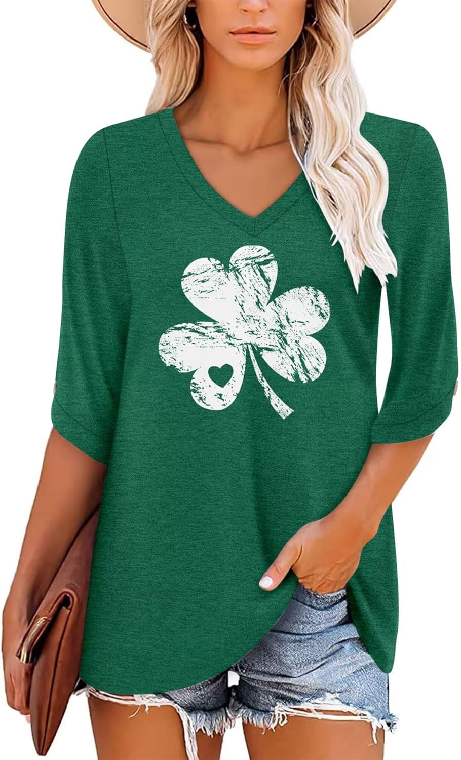 KISSMODA Women's Casual 3/4 Sleeve T-Shirts 2025 V-Neck Tunic Tops Cute Tees Blouses Loose Fit Business Work Tee Top - Image 3