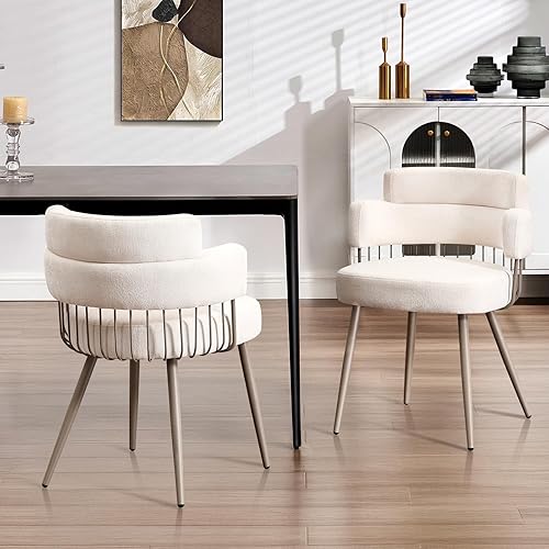 Miniatura 8 de Juego de 4 sillas de comedor modernas, sillas de cocina tapizadas de tela de mediados de siglo con patas de metal, cómoda silla de acento con