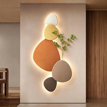 3D Crystal Porcelain Wall Art with LED Light, Entrance Decorative Painting with Faux Greenery, UV Carved Wall Art Sculpture for Living Room HallwayGood Fortune B,40x80cm/15.7x31.5in