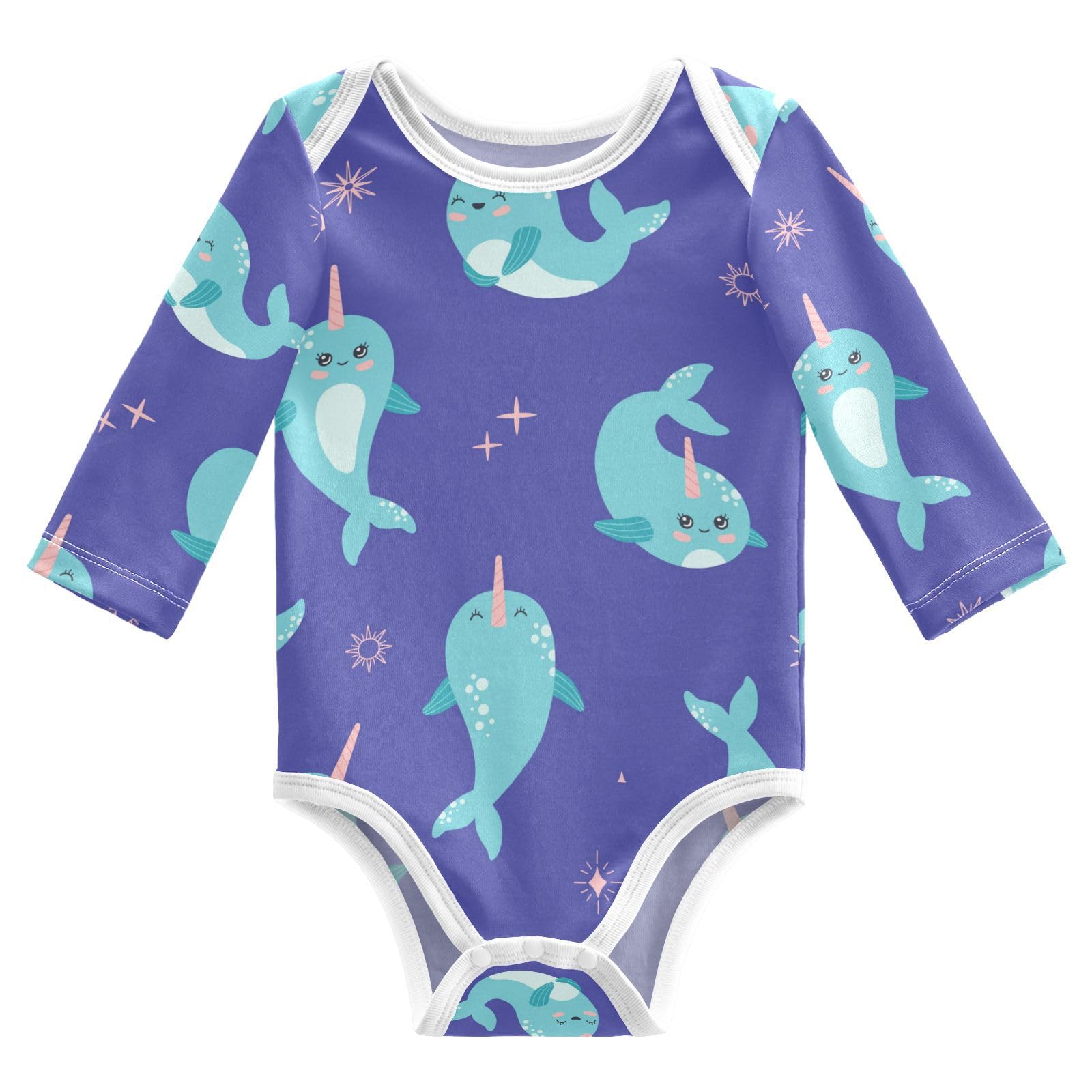 Wusikd Cute Whale Unisex Baby Bodysuit Cotton Narwhal Baby Long Sleeve Clothes 6 Months for Boys Girls