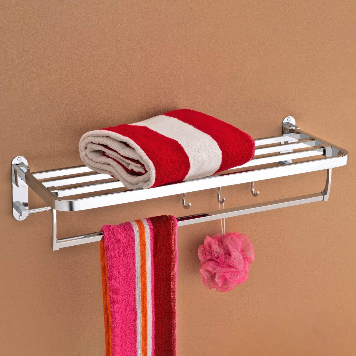 Plantex Stainless Steel Folding Towel Holder for Bathroom/Towel Rack